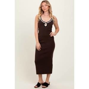 NEW LOUCIA cypress ribbed bodycon midi dress in chocolate brown